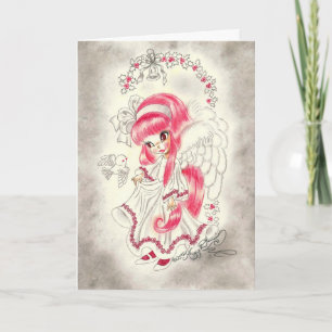 Cartes Pour Fêtes Annuelles Grand ange mignon d'oeil avec les cheveux et le