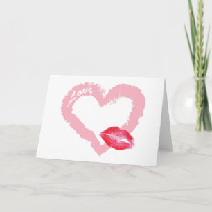 Cartes Pour Fêtes Annuelles Grand Coeur d'amour rose avec lèvres