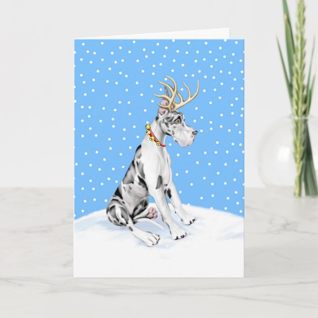 Cartes Pour Fêtes Annuelles Grand Dane Reindeer Arlequin de Noël (Devant)