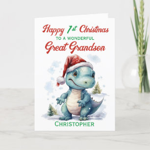 Cartes Pour Fêtes Annuelles Grand-fils 1er dinosaure de Noël
