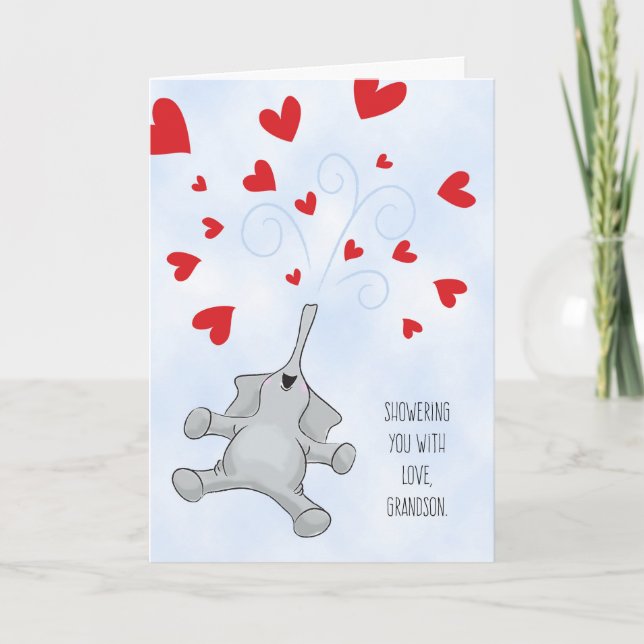 Cartes Pour Fêtes Annuelles Grand-fils Valentine's Day Elephant & Hearts (Devant)