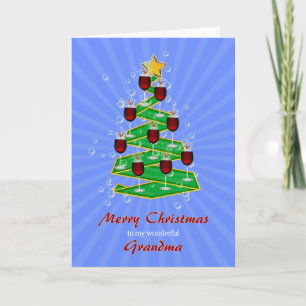 Cartes Pour Fêtes Annuelles Grand-mère, arbre de Noël avec vin