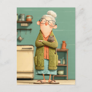 Cartes Pour Fêtes Annuelles Grand-mère charmante et son chat