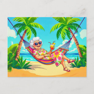 Cartes Pour Fêtes Annuelles Grand-mère dans un hamac avec illustration de cock