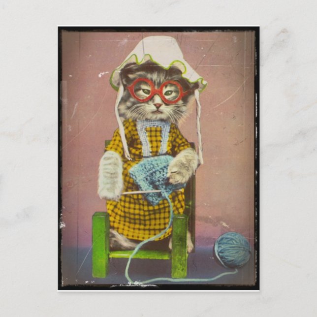 Cartes Pour Fêtes Annuelles Grand-mère Kitty Tricot (Devant)