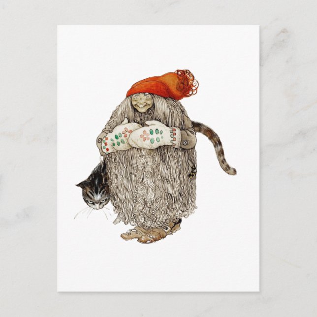 Cartes Pour Fêtes Annuelles Grand-mère Noël Tombeau avec chat gris (Devant)