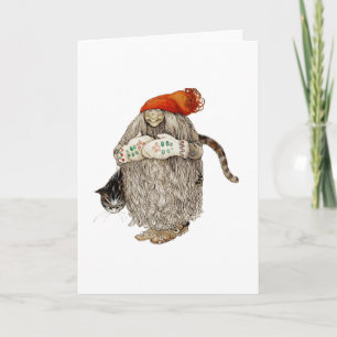 Cartes Pour Fêtes Annuelles Grand-mère Noël Tombeau avec chat gris