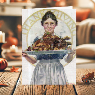 Cartes Pour Fêtes Annuelles Grand-mère vintage servant la dinde de Thanksgivin