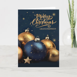 Cartes Pour Fêtes Annuelles Grand neveu Marine Bleu et or Ornements Noël