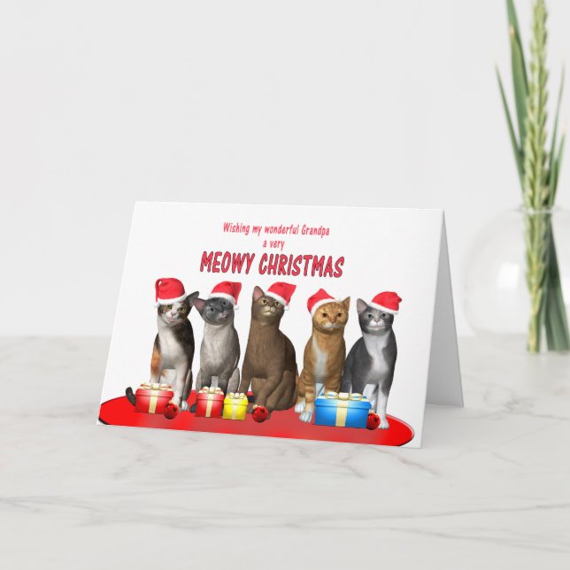 Cartes Pour Fêtes Annuelles Grand-père, Chats en casquettes de Noël (Devant)