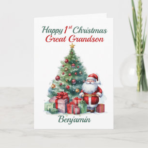 Cartes Pour Fêtes Annuelles Grand-petit-fils 1er Noël Père Noël et arbre