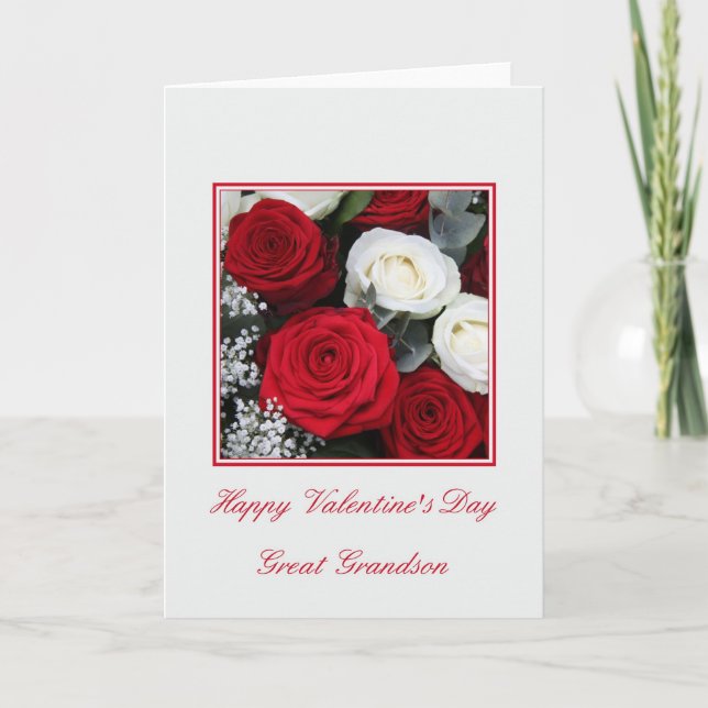 Cartes Pour Fêtes Annuelles Grand-petit-fils Valentine's rouge et blanc rose (Devant)