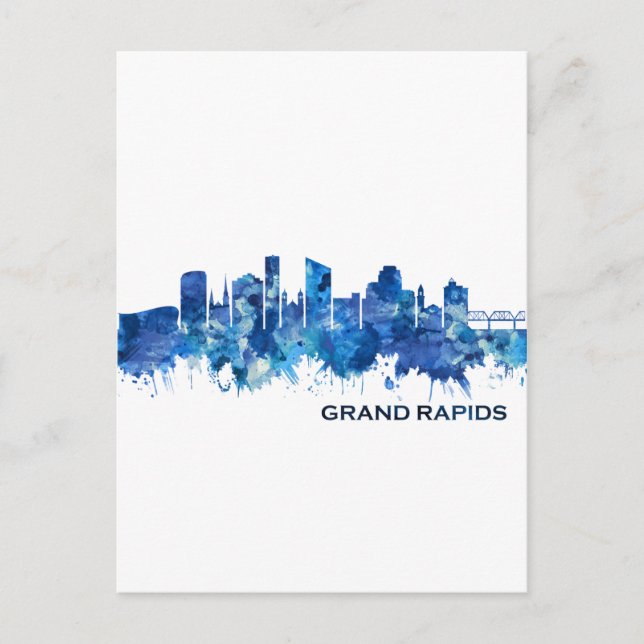 Cartes Pour Fêtes Annuelles Grand Rapids Michigan Skyline Blue (Devant)
