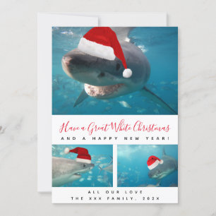 Cartes Pour Fêtes Annuelles Grand requin blanc Rouge Script Multi Photo Collag