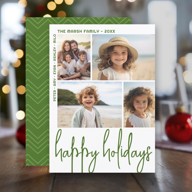 Cartes Pour Fêtes Annuelles Grand Script Olive Green - 4 Décalage photo - Happ (Modern Christmas Photo Greeting Card)