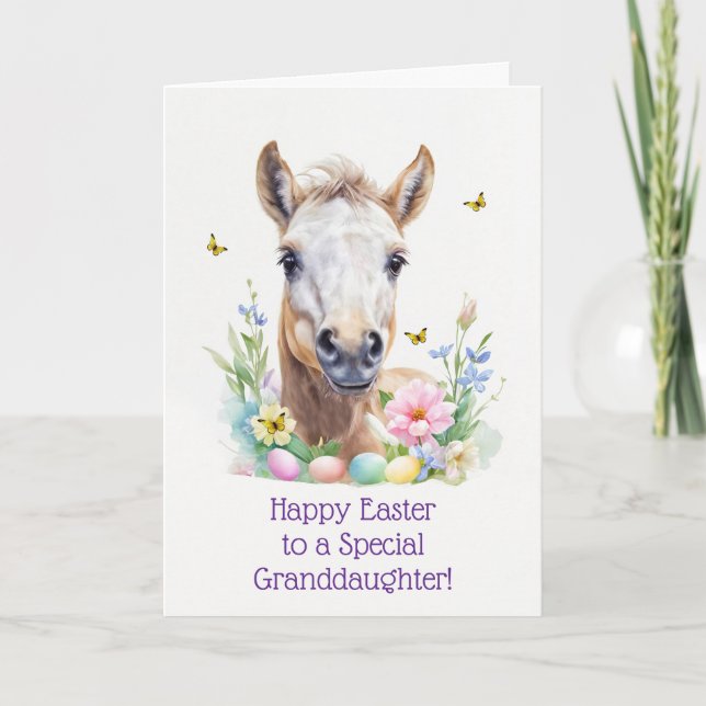Cartes Pour Fêtes Annuelles Granddaughter Happy Easter with Cute Baby Horse  (Devant)