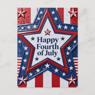 Cartes Pour Fêtes Annuelles Grande étoile sur rayures le 4 juillet