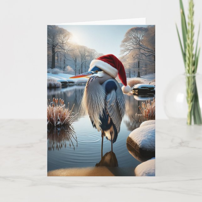 CARTES POUR FÊTES ANNUELLES GRANDE HERON BLANC DE NOËL - HIVER ET FAUNE SAUVAG (Devant)