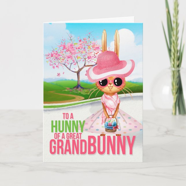 Cartes Pour Fêtes Annuelles Grande petite fille Hunny un grand lapin Pâques (Devant)
