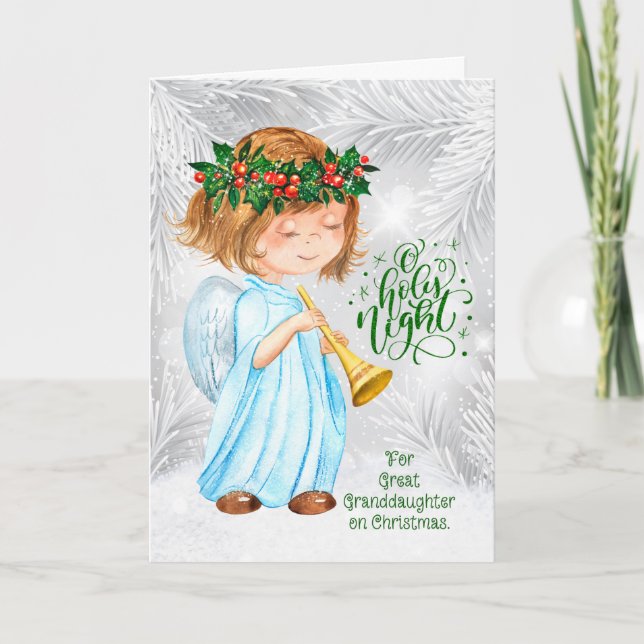 Cartes Pour Fêtes Annuelles Grande Petite-fille Noël Angel Girl and Pines (Devant)