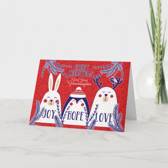 Cartes Pour Fêtes Annuelles Grande Petite-fille Noël Woodland Créatures (Devant)