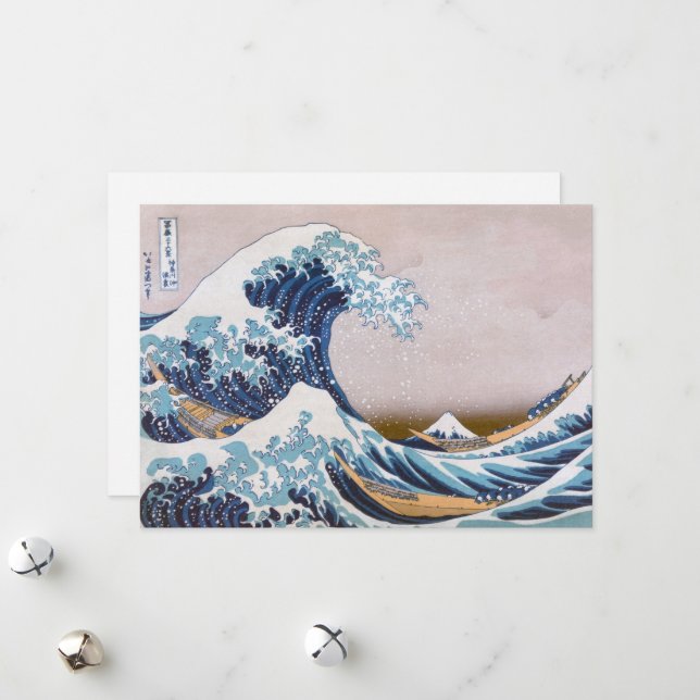Cartes Pour Fêtes Annuelles Grande vague du tsunami Kanagawa Japon par Hokusai (Devant/Arrière en situation)