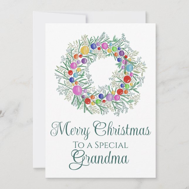 Cartes Pour Fêtes Annuelles Grandma couronne de Noël colorée (Devant)