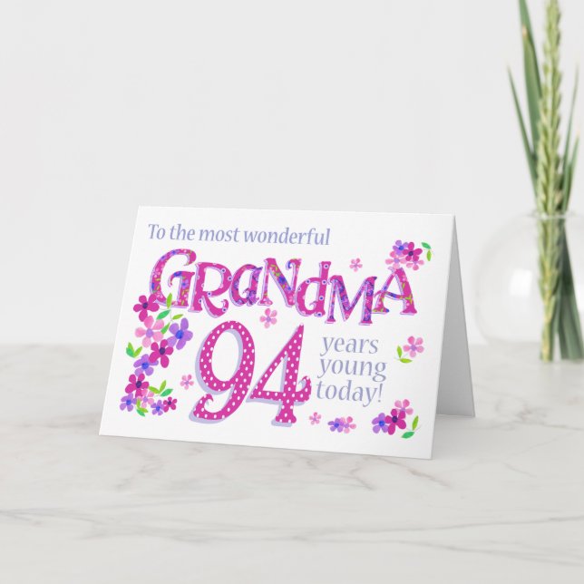 Cartes Pour Fêtes Annuelles Grandma's 94th Birthday Word Art with Flowers Card (Devant)
