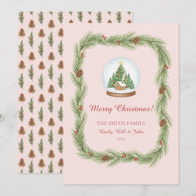 Cartes Pour Fêtes Annuelles Grandmillennial Christmas Garland & Pinecone (Devant / Derrière)