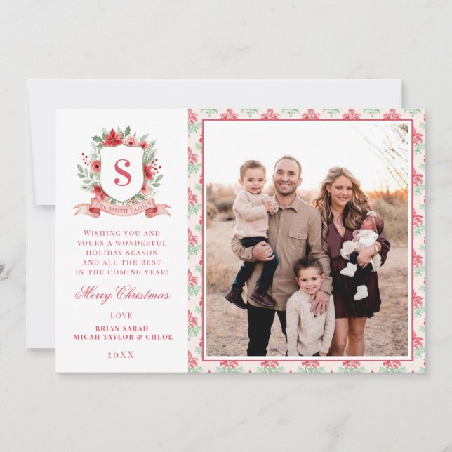 Cartes Pour Fêtes Annuelles Grandmillennial Floral Crest | Christmas Monogram (Devant)