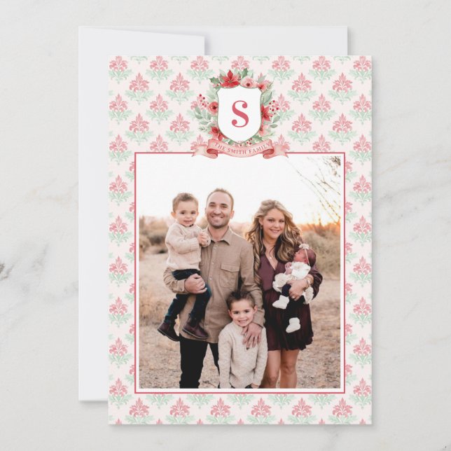 Cartes Pour Fêtes Annuelles Grandmillennial Floral Crest | Christmas Monogram (Devant)