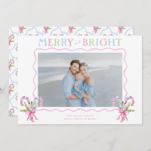 Cartes Pour Fêtes Annuelles Grandmillennial Preppy Sucres de canne Wavy Border