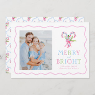 Cartes Pour Fêtes Annuelles Grandmillennial Preppy Sucres de canne Wavy Border