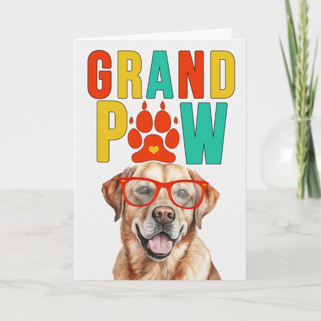 Cartes Pour Fêtes Annuelles GrandPAW Jaune Labrador GrandDOG Grand-parents Day (Devant)