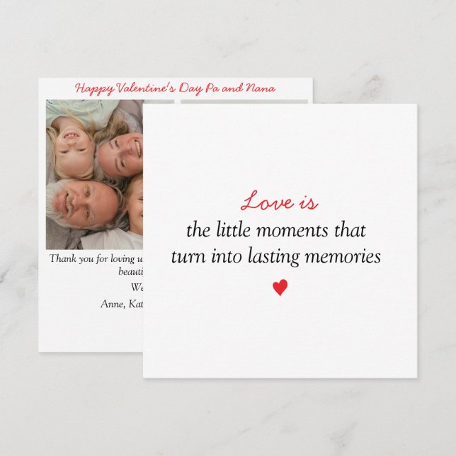 Cartes Pour Fêtes Annuelles Grands-parents | 2 Photos Saint-Valentin  (Devant / Derrière)