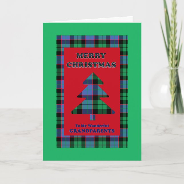 Cartes Pour Fêtes Annuelles Grands-parents, Arbre de Noël Tartan (Devant)