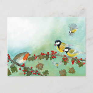 Cartes Pour Fêtes Annuelles Grands Tit Birds, Red Robin & Hawthorn Berries