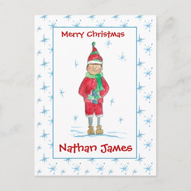 Cartes Pour Fêtes Annuelles Grandson Christmas Elf Snowflakes Custom Namea (Devant)