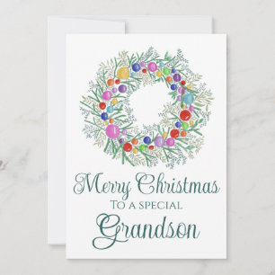 Cartes Pour Fêtes Annuelles Grandson coloré Noël Wreath