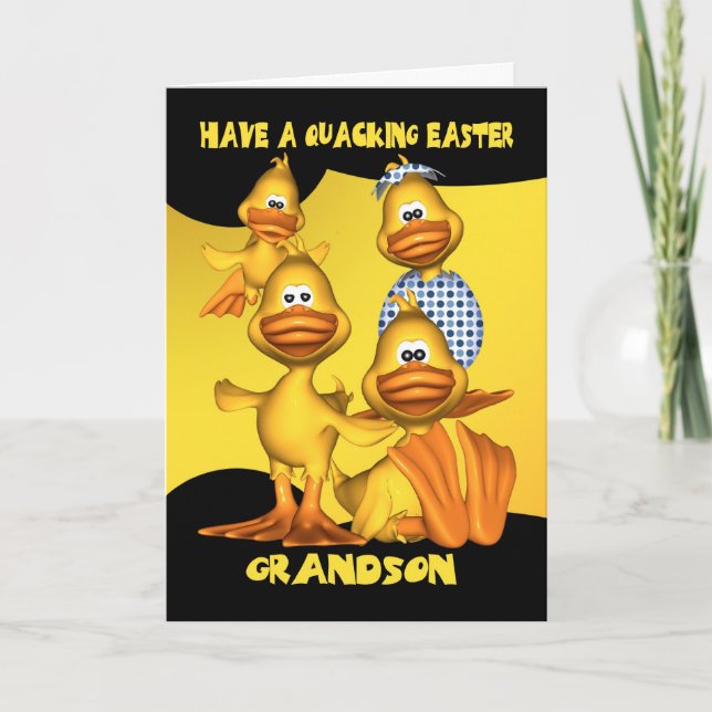 Cartes Pour Fêtes Annuelles Grandson, Easter Card With Fun Ducks, Quacking Eas (Devant)