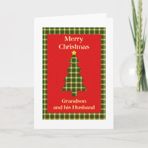 Cartes Pour Fêtes Annuelles Grandson et son mari Tartan Christmas Tree