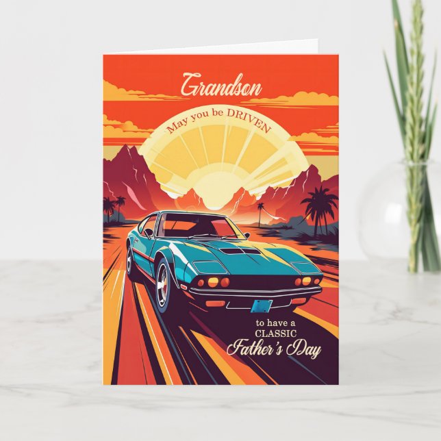 Cartes Pour Fêtes Annuelles Grandson Fête des pères classique Voiture rétro le (Devant)