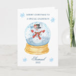 Cartes Pour Fêtes Annuelles Grandson Snow Globe Snowman Noël<br><div class="desc">Carte de Noël colorée pour votre petit petit petit-fils - globe de neige de Noël avec Snowman à l'intérieur.</div>