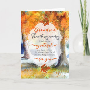 Cartes Pour Fêtes Annuelles Grandson Thanksgiving Automne Aquarelle Gratte