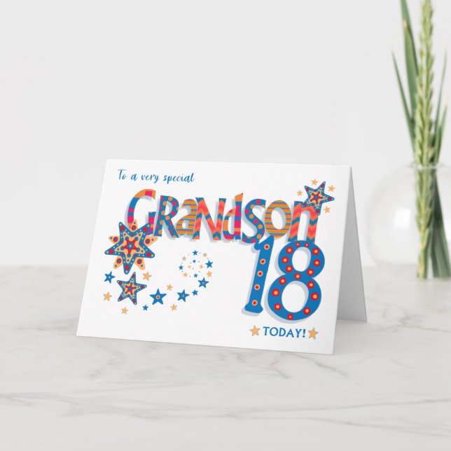 Cartes Pour Fêtes Annuelles Grandson's 18th Birthday Stars and Word Art Card (Devant)