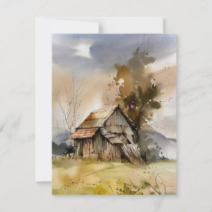 Cartes Pour Fêtes Annuelles Grange oubliée en aquarelles