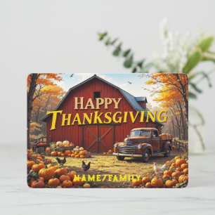 Cartes Pour Fêtes Annuelles Grange Rouge Rustique avec Camion Vintage