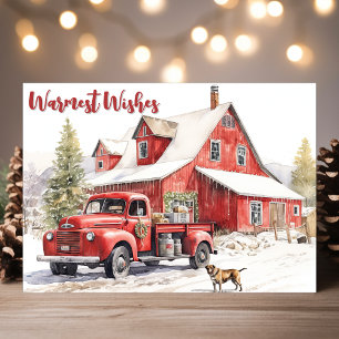 Cartes Pour Fêtes Annuelles Grange rustique et camion rouge d'hiver