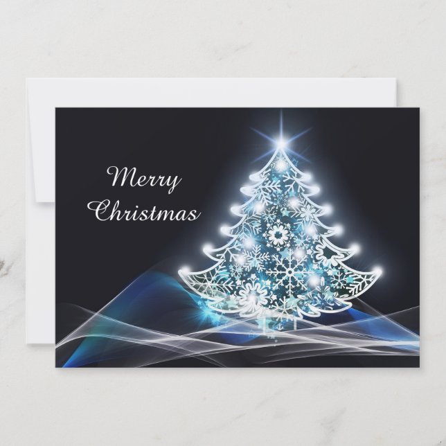 Cartes Pour Fêtes Annuelles Graphique d'arbre de Noël bleu moderne (Devant)