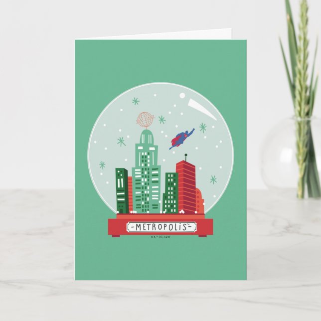 Cartes Pour Fêtes Annuelles Graphique du globe de neige de Metropolis de Super (Devant)